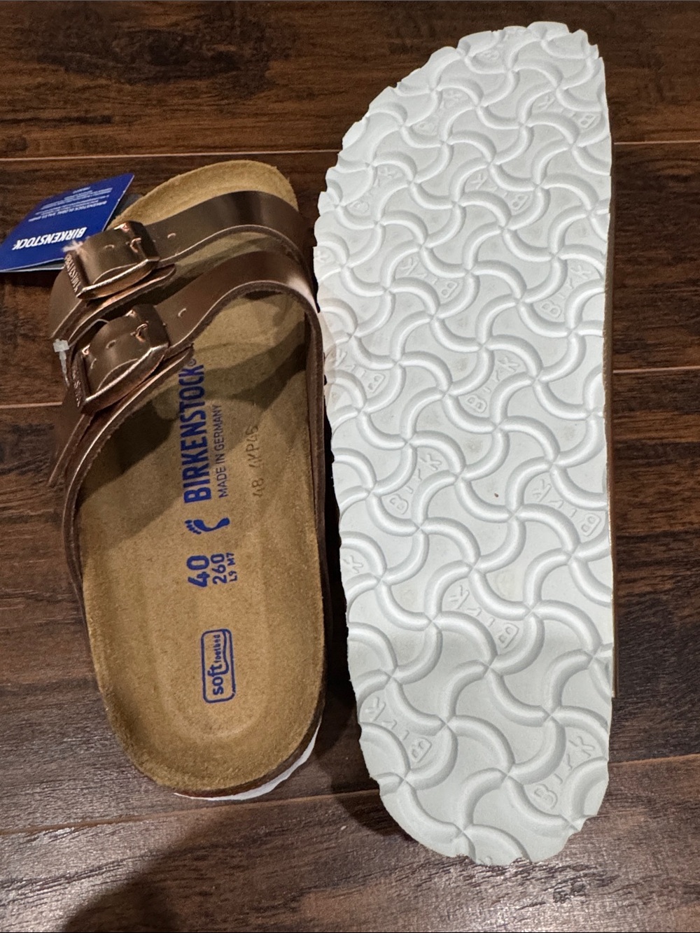 Birkenstock Arizona Metallic Rose Gold Double Strap Sandals - Picture 3 of 5